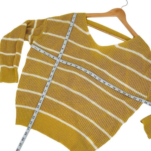 Debut yellow and white stripe knit twist back sweater medium/large - Picture 3 of 5